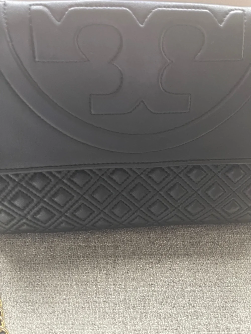 Tory Burch- Black Quilted Leather Shoulder Bag with Gold Chain